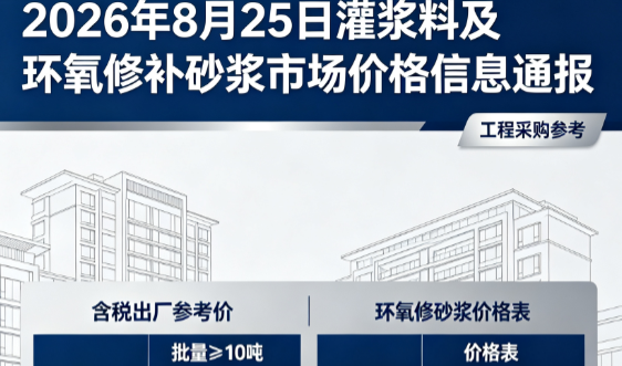 凌云2026年8月25日灌浆料及环氧修补砂浆市场价格信息通报